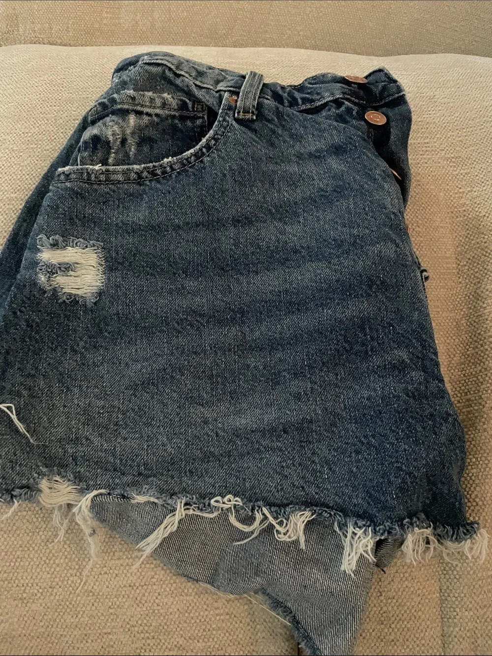 Women’s Dark Blue Distressed Denim Shorts